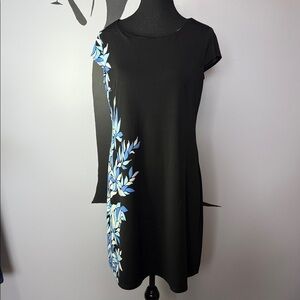 Black Dress with Blue Floral Side Print